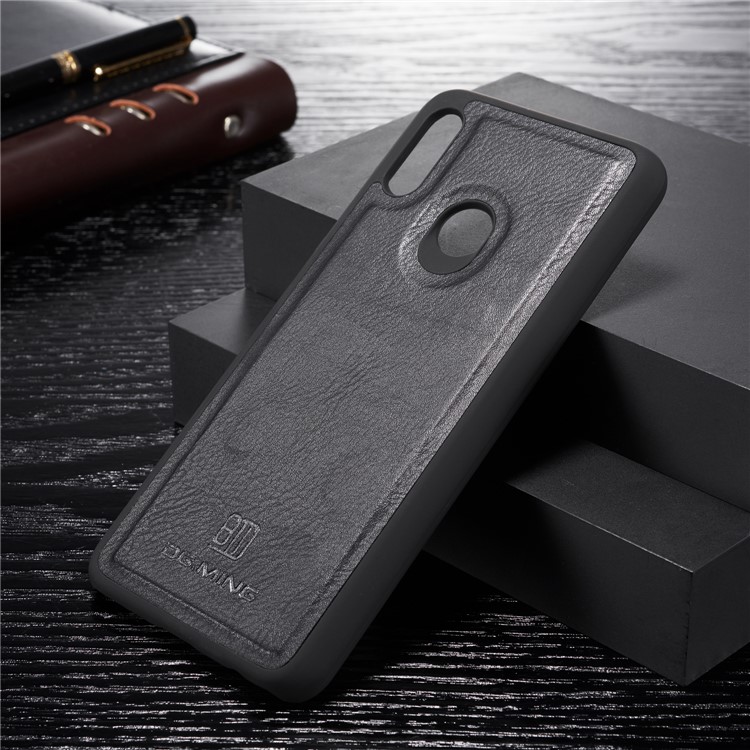 DG.MING Detachable 2-in-1 Split Leather Wallet Shell + PC Back Case for Huawei P Smart (2019) - Black-3