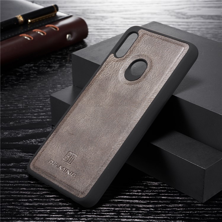 DG.MING Detachable 2-in-1 Split Leather Wallet Shell + PC Back Case for Huawei P Smart (2019) - Grey-3