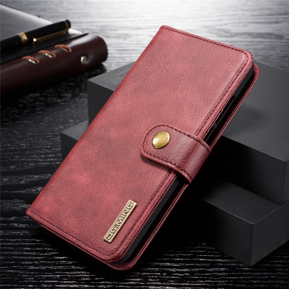 DG.MING Detachable 2-in-1 Split Leather Wallet Shell + PC Back Case for Huawei P30 Lite - Red-1
