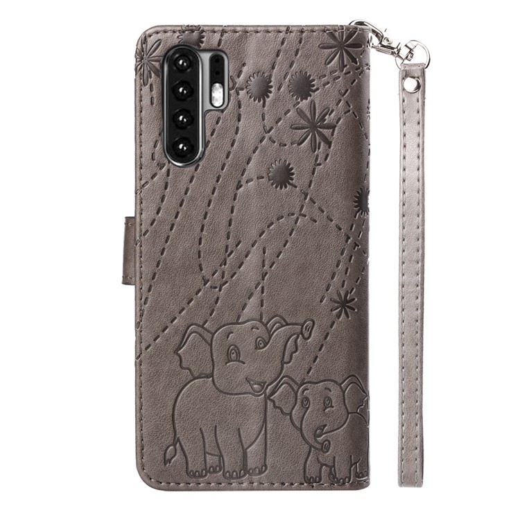 Imprinted Elephant Pattern Leather Wallet Stand Case for Huawei P30 Pro - Grey-3