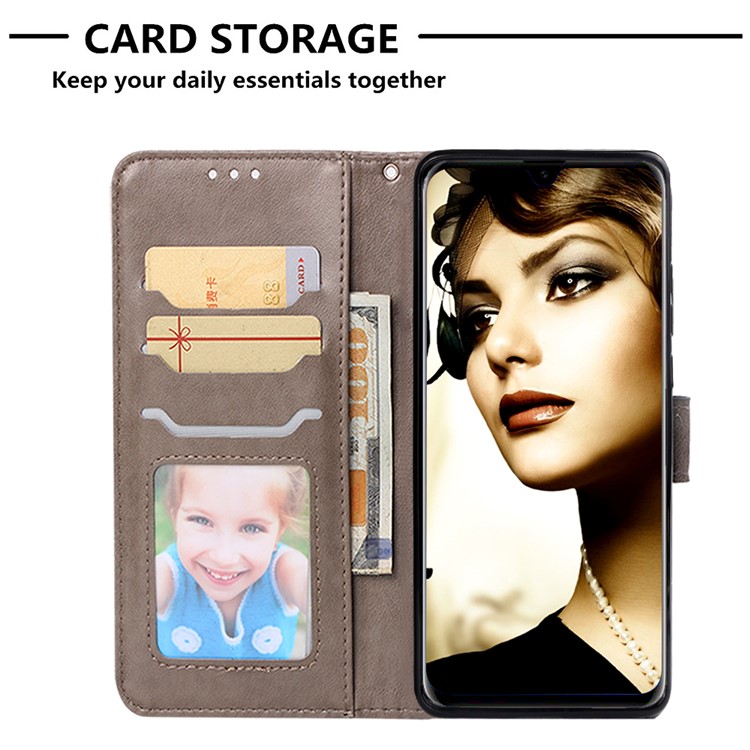 Imprinted Elephant Pattern Leather Wallet Stand Case for Huawei P30 Pro - Grey-6