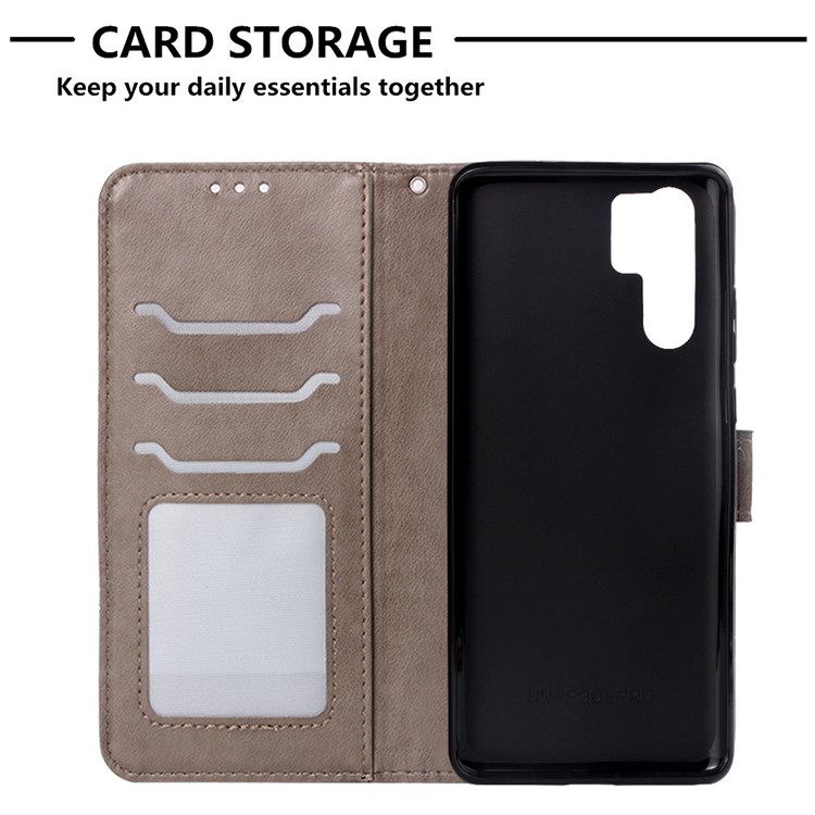 Imprinted Elephant Pattern Leather Wallet Stand Case for Huawei P30 Pro - Grey-7