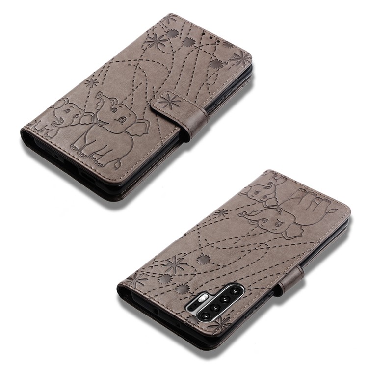 Imprinted Elephant Pattern Leather Wallet Stand Case for Huawei P30 Pro - Grey-8