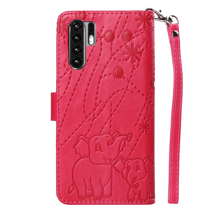 Imprinted Elephant Pattern Leather Wallet Stand Case for Huawei P30 Pro - Rose-3