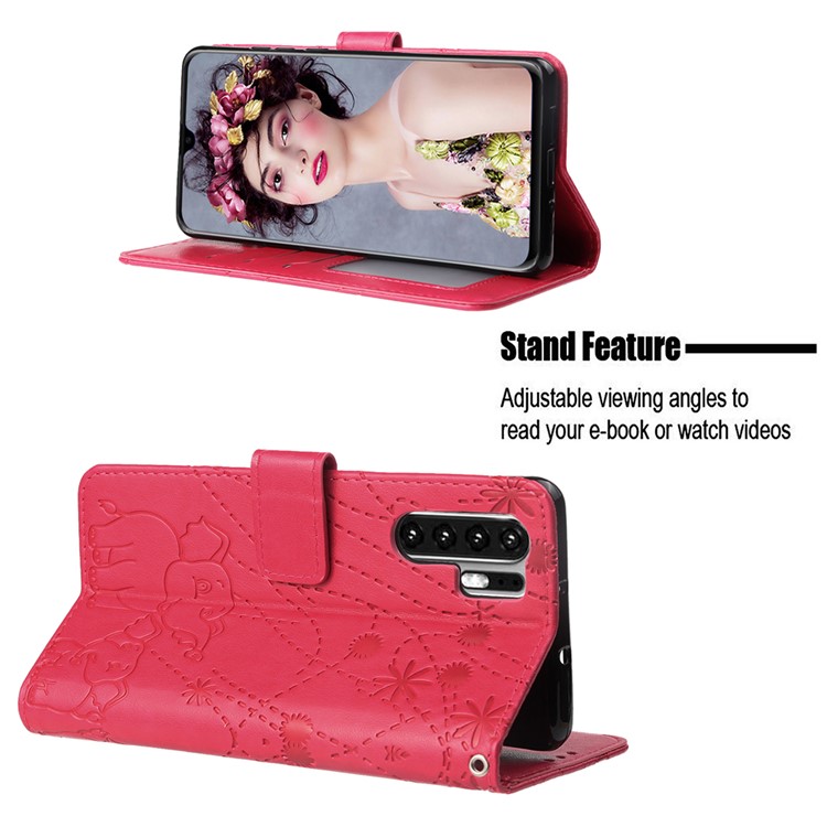 Imprinted Elephant Pattern Leather Wallet Stand Case for Huawei P30 Pro - Rose-4
