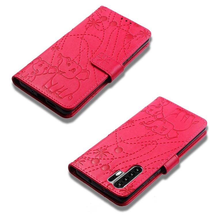 Imprinted Elephant Pattern Leather Wallet Stand Case for Huawei P30 Pro - Rose-8
