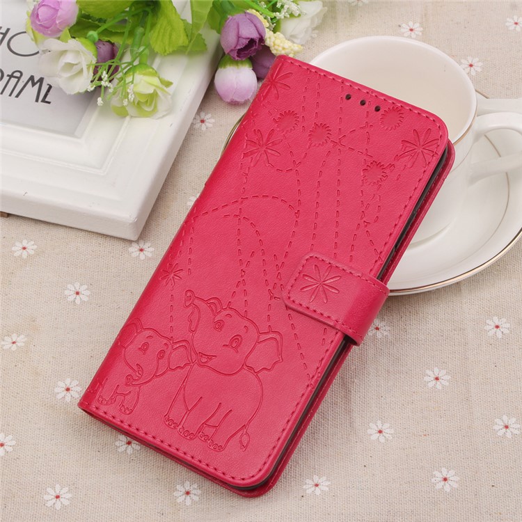 Imprinted Elephant Pattern Leather Wallet Stand Case for Huawei P30 Pro - Rose-9