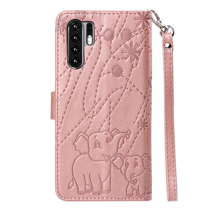 Imprinted Elephant Pattern Leather Wallet Stand Case for Huawei P30 Pro - Rose Gold-3