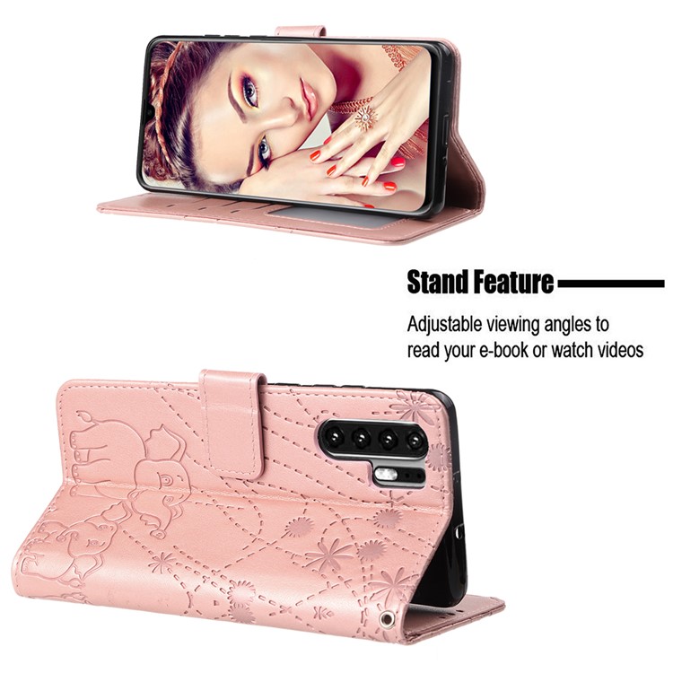 Imprinted Elephant Pattern Leather Wallet Stand Case for Huawei P30 Pro - Rose Gold-4