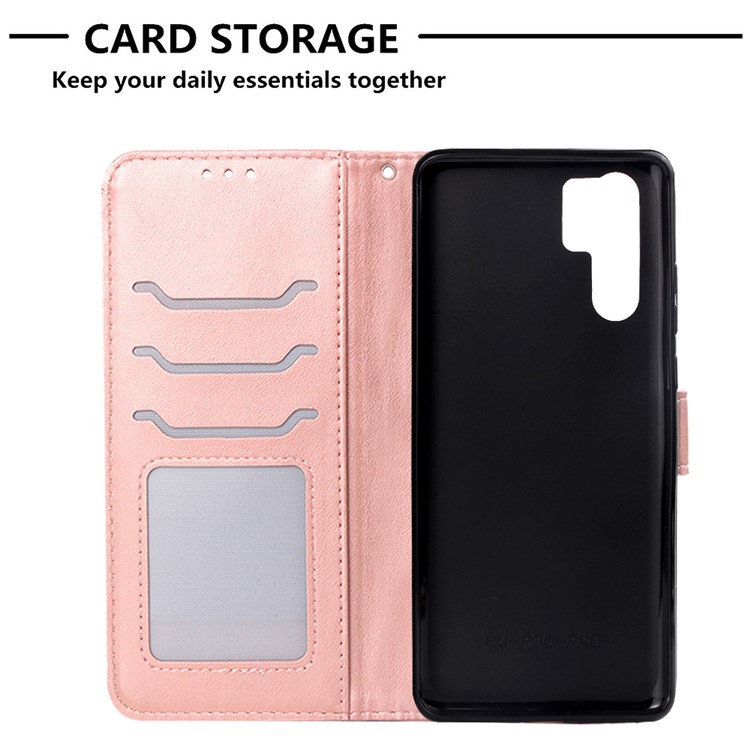 Imprinted Elephant Pattern Leather Wallet Stand Case for Huawei P30 Pro - Rose Gold-7