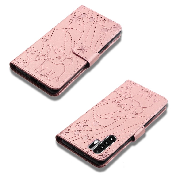 Imprinted Elephant Pattern Leather Wallet Stand Case for Huawei P30 Pro - Rose Gold-8