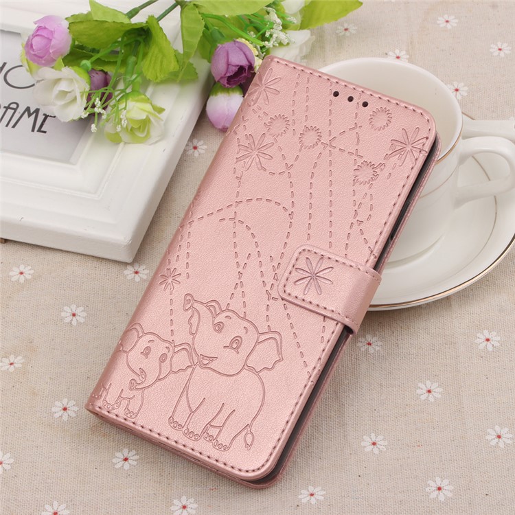 Imprinted Elephant Pattern Leather Wallet Stand Case for Huawei P30 Pro - Rose Gold-9