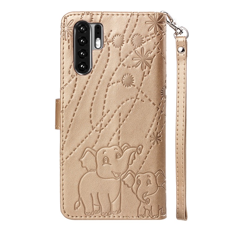 Imprinted Elephant Pattern Leather Wallet Stand Case for Huawei P30 Pro - Gold-3