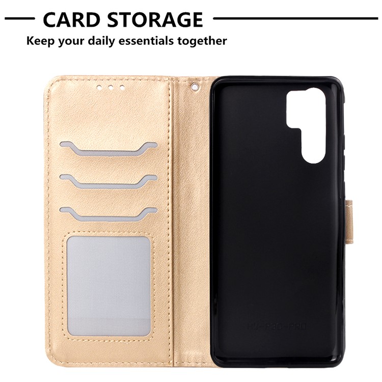 Imprinted Elephant Pattern Leather Wallet Stand Case for Huawei P30 Pro - Gold-7