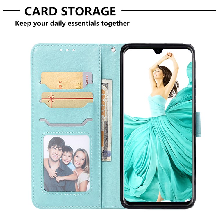 Imprinted Elephant Pattern Leather Wallet Stand Case for Huawei P30 Pro - Cyan-6