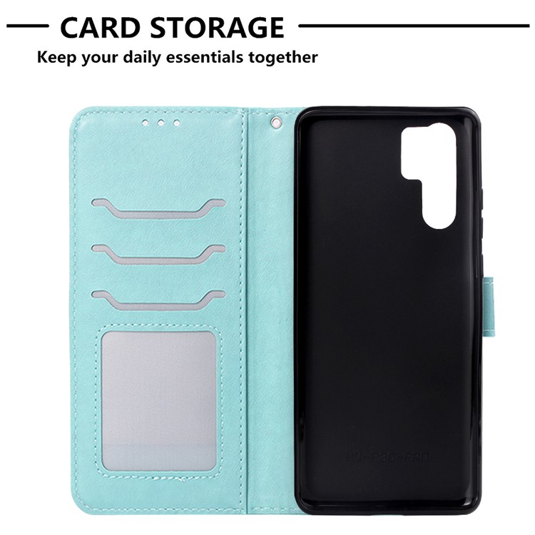 Imprinted Elephant Pattern Leather Wallet Stand Case for Huawei P30 Pro - Cyan-7