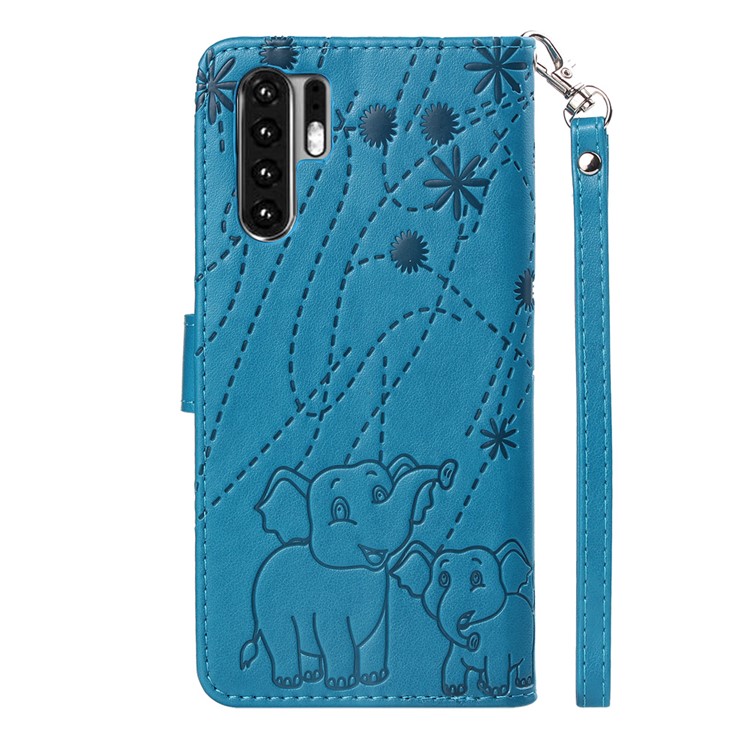 Imprinted Elephant Pattern Leather Wallet Stand Case for Huawei P30 Pro - Blue-3