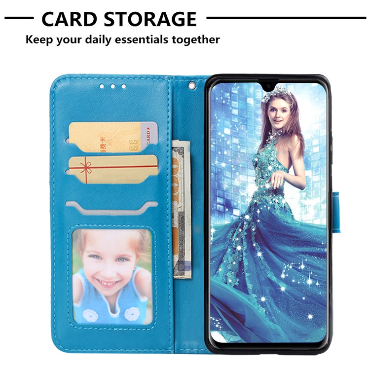 Imprinted Elephant Pattern Leather Wallet Stand Case for Huawei P30 Pro - Blue-6