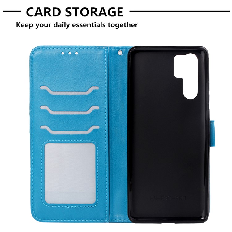 Imprinted Elephant Pattern Leather Wallet Stand Case for Huawei P30 Pro - Blue-7