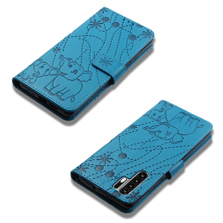 Imprinted Elephant Pattern Leather Wallet Stand Case for Huawei P30 Pro - Blue-8