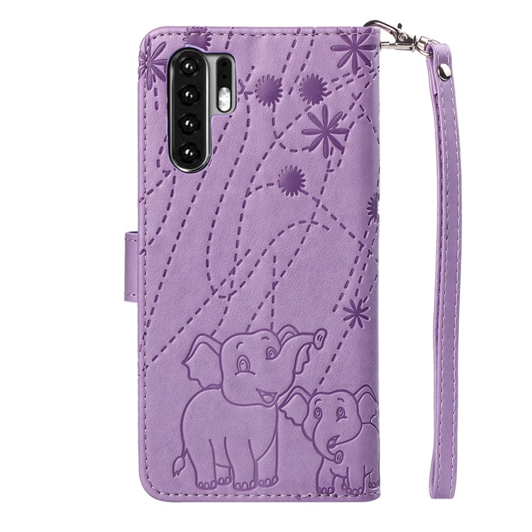 Imprinted Elephant Pattern Leather Wallet Stand Case for Huawei P30 Pro - Purple-3