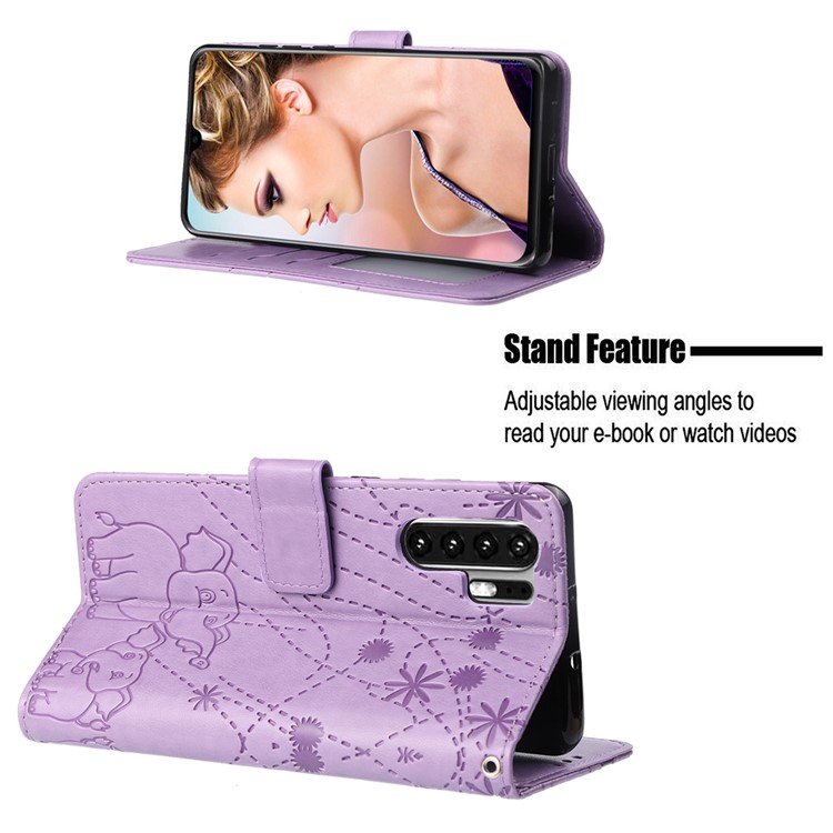 Imprinted Elephant Pattern Leather Wallet Stand Case for Huawei P30 Pro - Purple-4