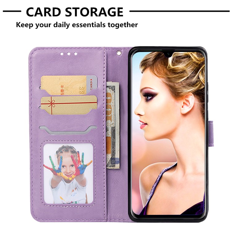 Imprinted Elephant Pattern Leather Wallet Stand Case for Huawei P30 Pro - Purple-6