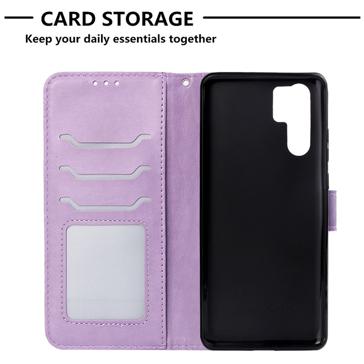 Imprinted Elephant Pattern Leather Wallet Stand Case for Huawei P30 Pro - Purple-7