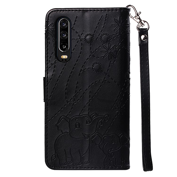 Imprinted Elephant Pattern Wallet Leather Stand Case for Huawei P30 - Black-3