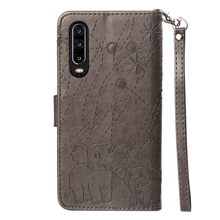 Imprinted Elephant Pattern Wallet Leather Stand Case for Huawei P30 - Grey-3