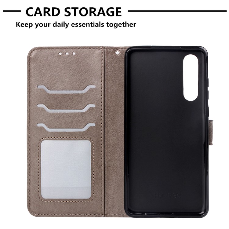 Imprinted Elephant Pattern Wallet Leather Stand Case for Huawei P30 - Grey-7