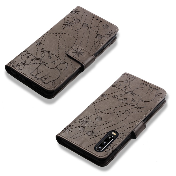 Imprinted Elephant Pattern Wallet Leather Stand Case for Huawei P30 - Grey-8