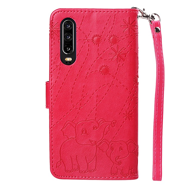 Imprinted Elephant Pattern Wallet Leather Stand Case for Huawei P30 - Rose-3