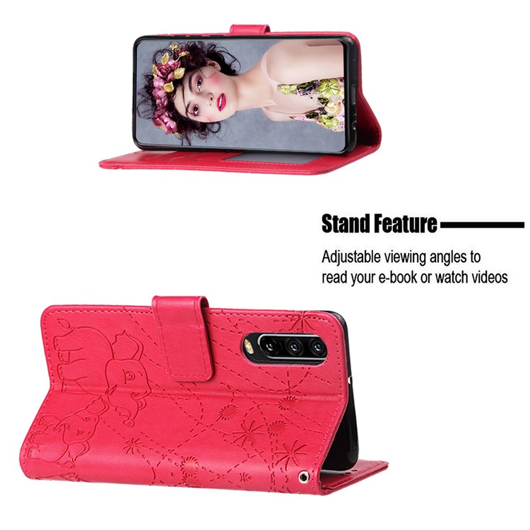 Imprinted Elephant Pattern Wallet Leather Stand Case for Huawei P30 - Rose-4