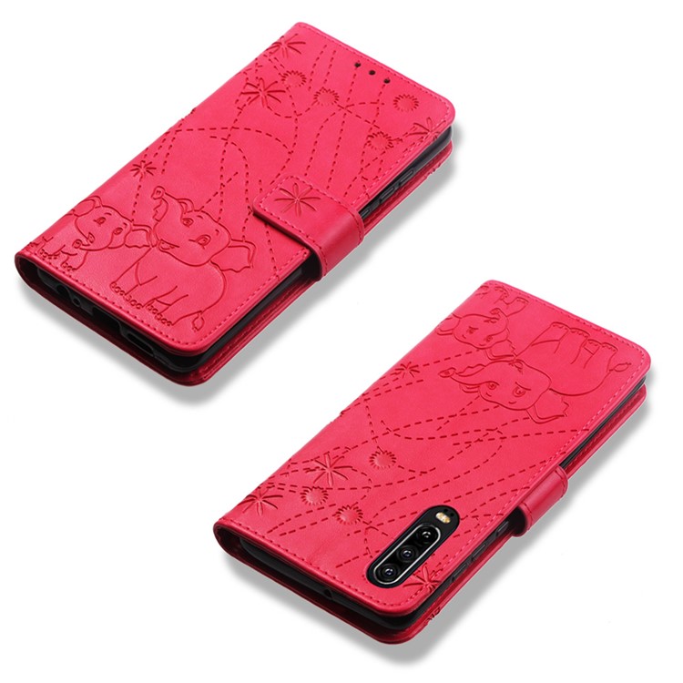 Imprinted Elephant Pattern Wallet Leather Stand Case for Huawei P30 - Rose-8