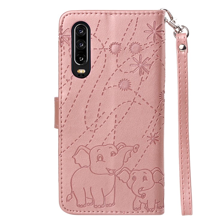 Imprinted Elephant Pattern Wallet Leather Stand Case for Huawei P30 - Rose Gold-3