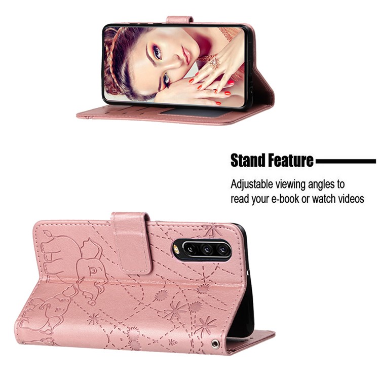 Imprinted Elephant Pattern Wallet Leather Stand Case for Huawei P30 - Rose Gold-4