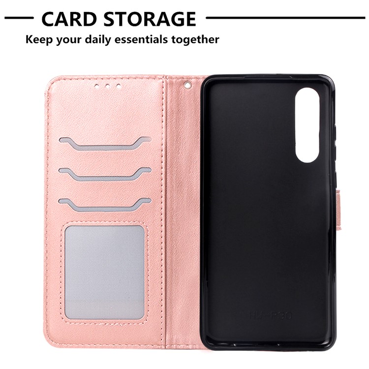 Imprinted Elephant Pattern Wallet Leather Stand Case for Huawei P30 - Rose Gold-7