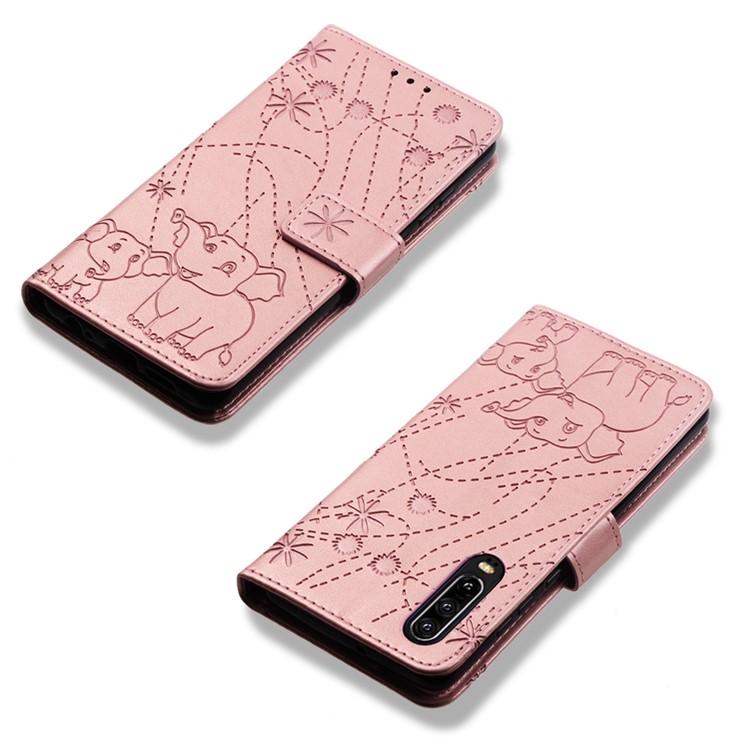 Imprinted Elephant Pattern Wallet Leather Stand Case for Huawei P30 - Rose Gold-8