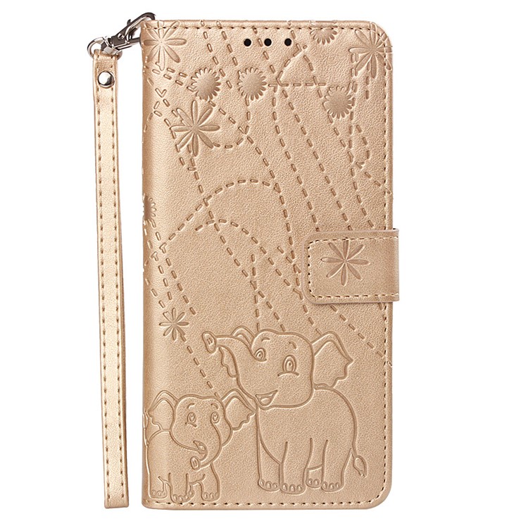 Imprinted Elephant Pattern Wallet Leather Stand Case for Huawei P30 - Gold-2