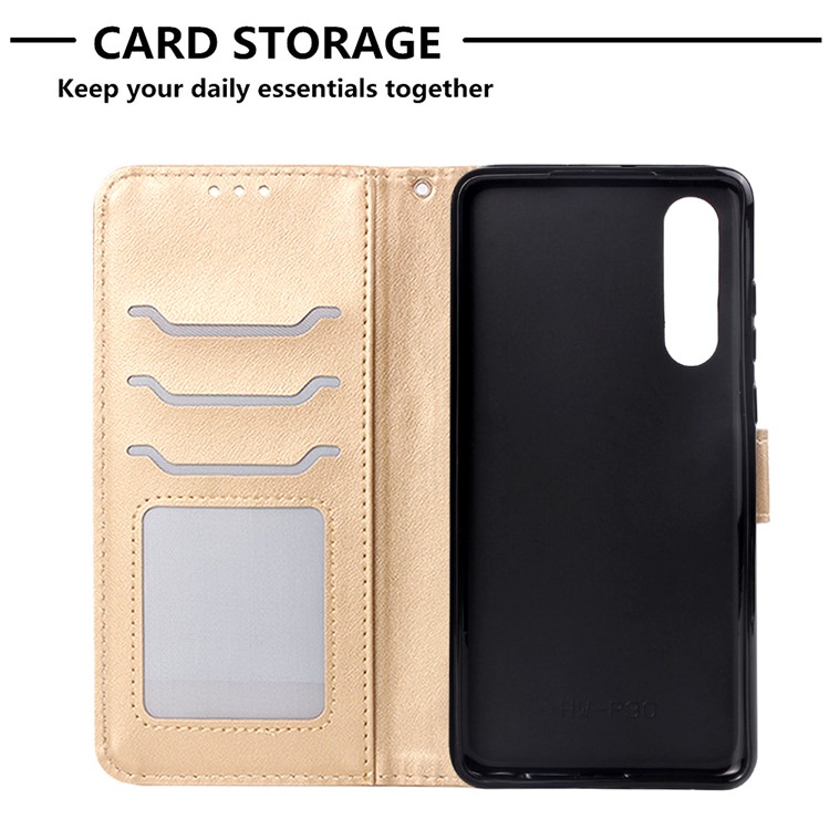 Imprinted Elephant Pattern Wallet Leather Stand Case for Huawei P30 - Gold-7