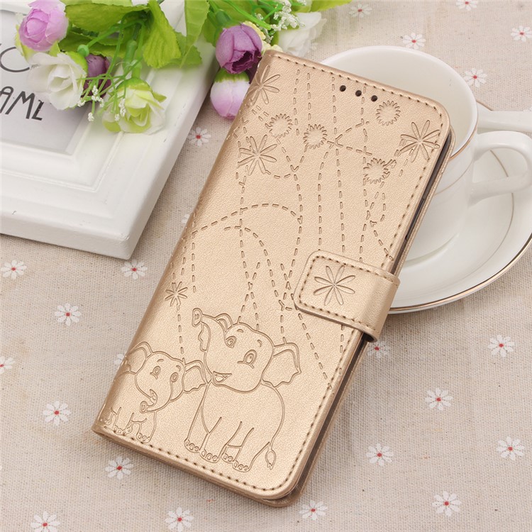 Imprinted Elephant Pattern Wallet Leather Stand Case for Huawei P30 - Gold-9