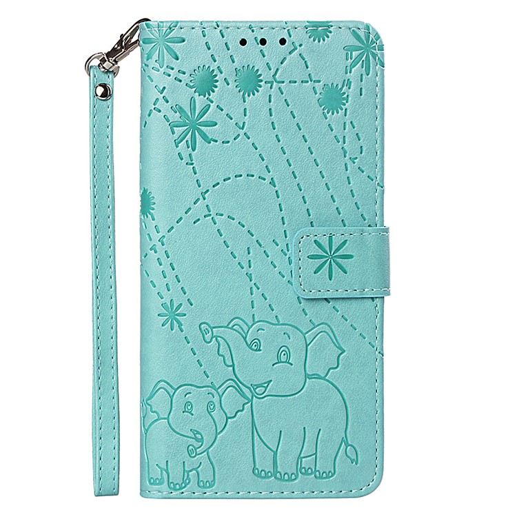 Imprinted Elephant Pattern Wallet Leather Stand Case for Huawei P30 - Cyan-2