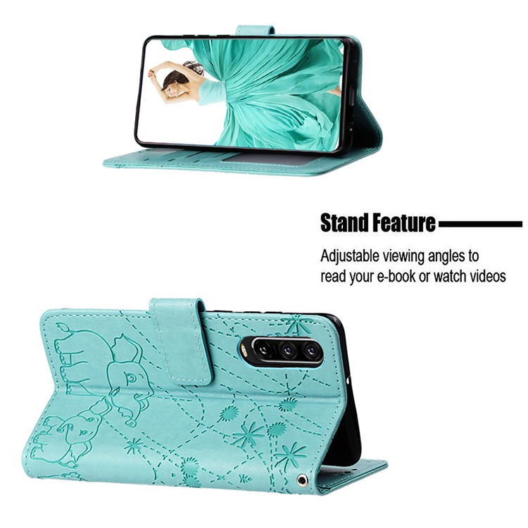 Imprinted Elephant Pattern Wallet Leather Stand Case for Huawei P30 - Cyan-4