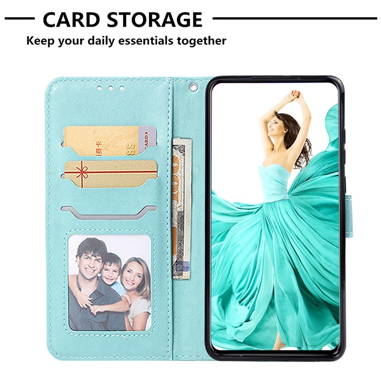 Imprinted Elephant Pattern Wallet Leather Stand Case for Huawei P30 - Cyan-6