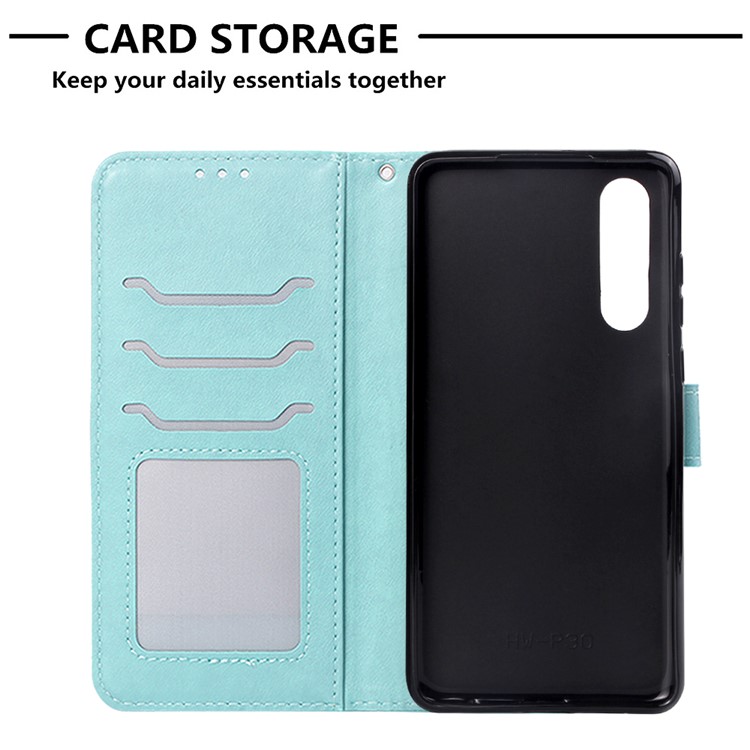 Imprinted Elephant Pattern Wallet Leather Stand Case for Huawei P30 - Cyan-7
