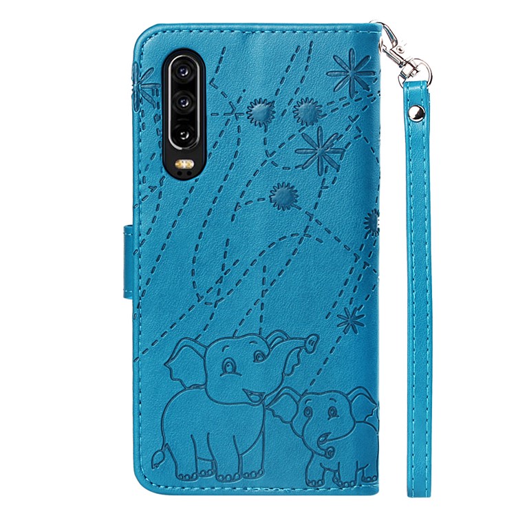 Imprinted Elephant Pattern Wallet Leather Stand Case for Huawei P30 - Blue-3