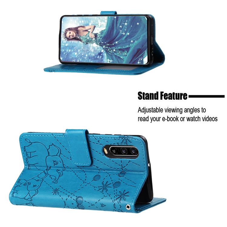 Imprinted Elephant Pattern Wallet Leather Stand Case for Huawei P30 - Blue-4