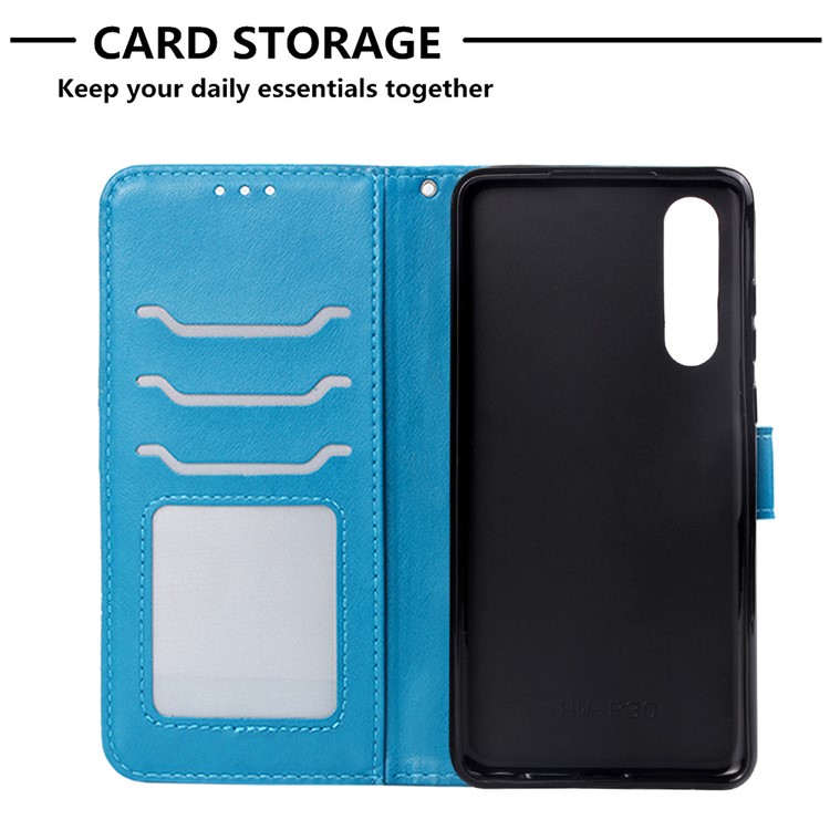 Imprinted Elephant Pattern Wallet Leather Stand Case for Huawei P30 - Blue-7