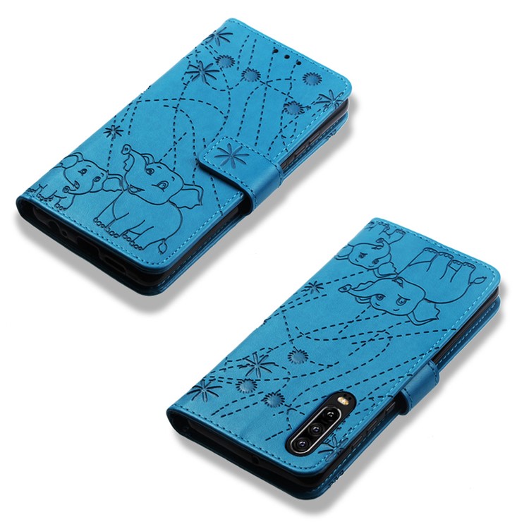 Imprinted Elephant Pattern Wallet Leather Stand Case for Huawei P30 - Blue-8
